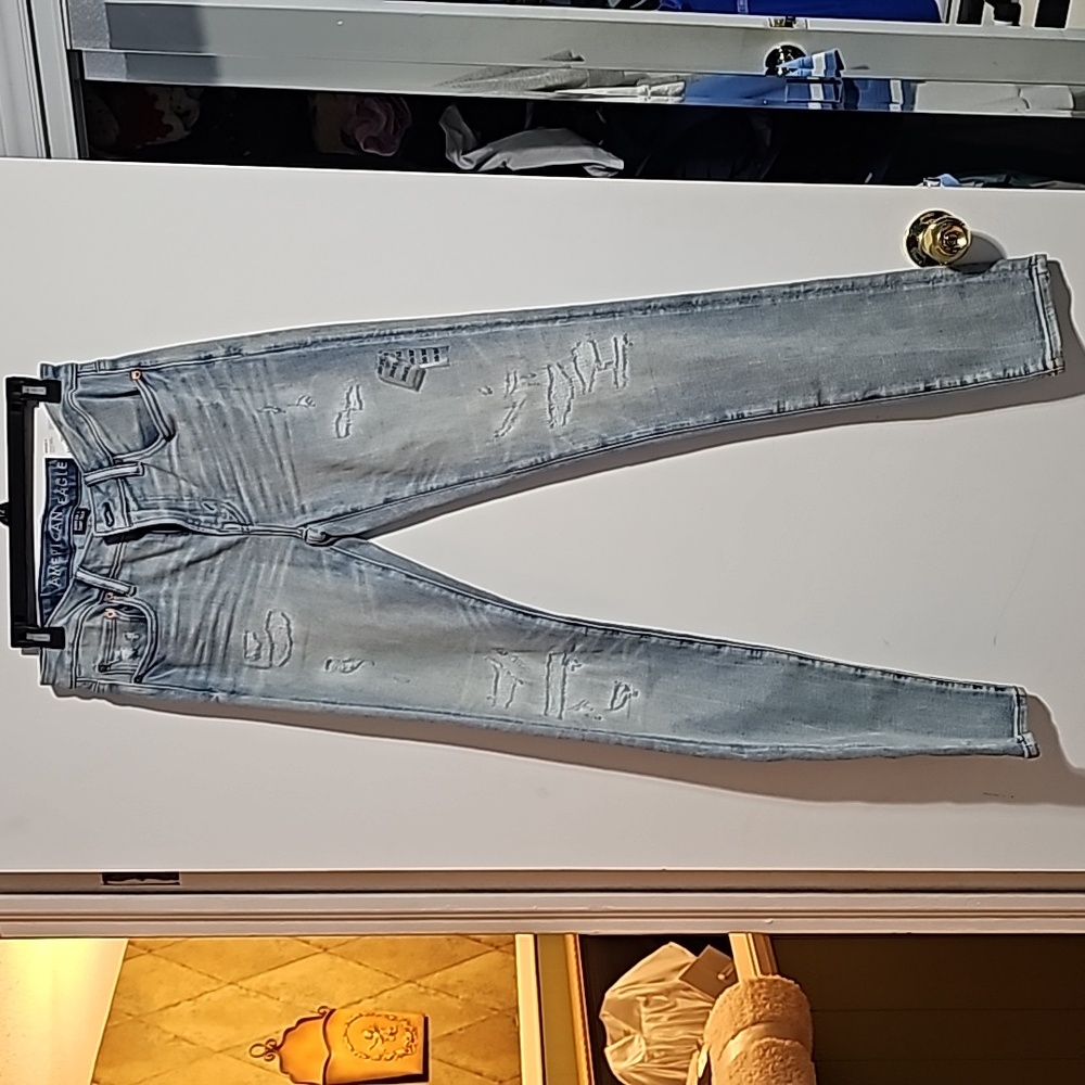 New American Eagle Stacked Skinny Jeans 30x32 Mens AirFlex Temp Tech Distressed